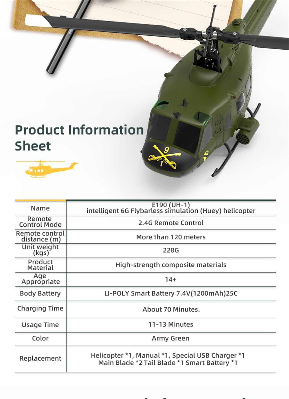 Jeder-E190-134-UH-1-HUEY-Maszligstab-24G-6CH-Houmlhenhaltung-optische-Flusspositionierung-dualer-buu-2023374-10